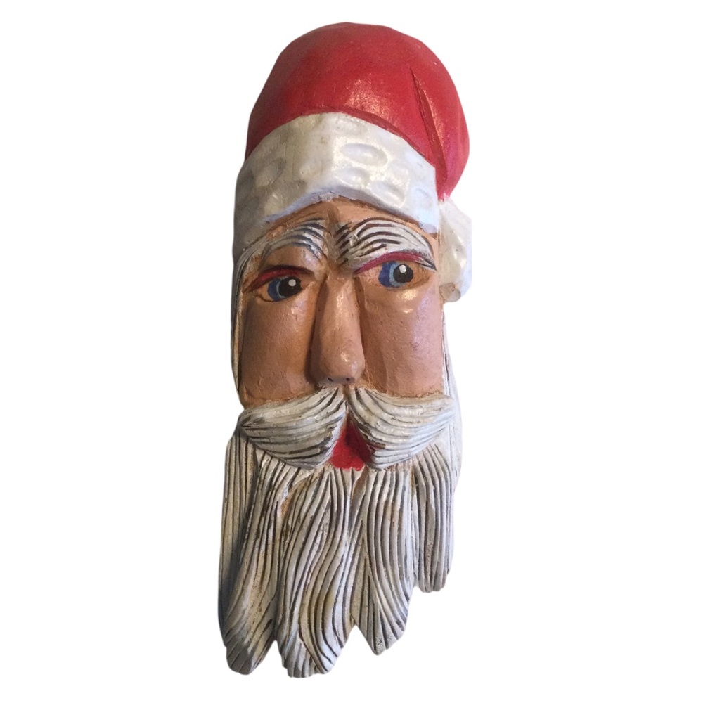 VTG Hand Carved and Painted Santa Face Brooch/Pin